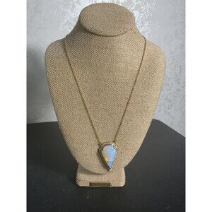 Gold Tone Chain Necklace With Opalescent Pendant & Rhinestone Accents